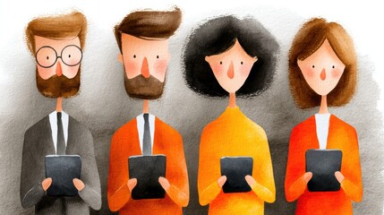 Teamwork and collaboration, people engaged in discussion using a digital tablet in modern office setting