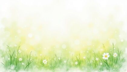 Obraz premium Vibrant green grass and colorful flowers background, a serene nature wallpaper lush