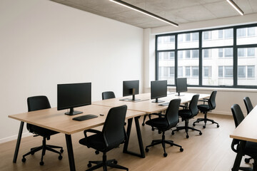 Modern office workspace with computers and desks
