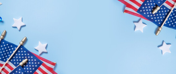 USA Independence day vertical background. USA flags with copy space
