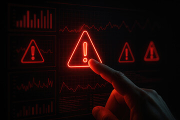 Red alert warning sign digital interface data