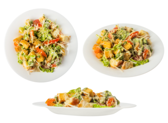 Isolated photo of caesar salad on plate white background.