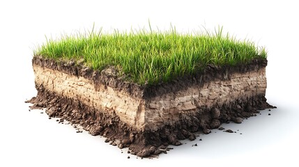 Soil with grass isolated on a white background.