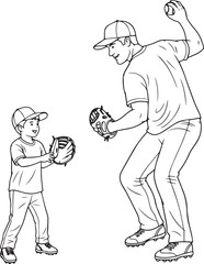 A vector artwork featuring a father and son in a baseball scene