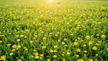 Obraz premium Radiant sunshine illuminates a field of vibrant flowers in full bloom sunlit