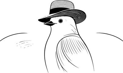 Charming Abstract Bird with Cute Hat – Whimsical Vector Line Art