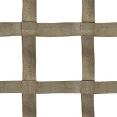 Isolated seamless 4k texture of khaki colored military synthetic cloth strap mesh grid.