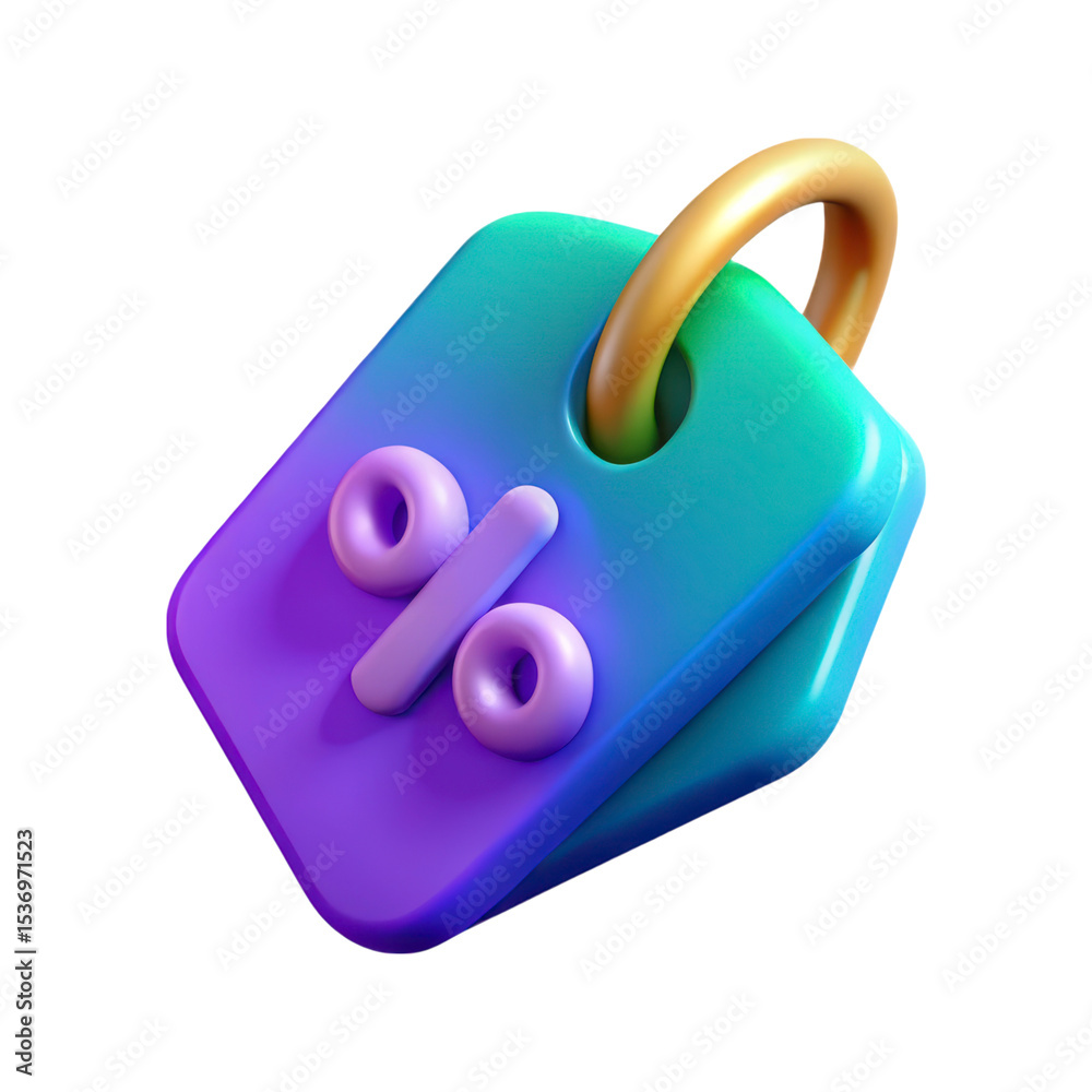 Poster 3d rendering icon colorful gradient price tag with percentage symbol isolated on a transparent backg