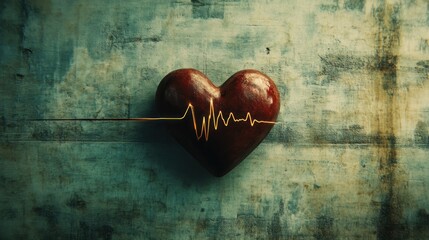 Wooden heart with EKG line