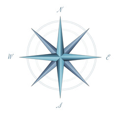 Wind rose, compass. Vector illustration of the cardinal points. Symbol of travel. Cold color palette, gradient.