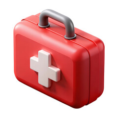 Red First Aid Kit Box 3D Rendering Icon Medical Emergency Healthcare Supplies Case isolated on a transparent background