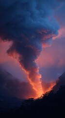 Fototapeta premium Elemental Fury: Spiraling Smoke Pillars and Lava Explosions at Volcanic Crater
