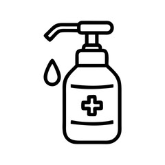 Obraz premium Minimalist black outline vector icon of a hand sanitizer pump bottle, symbolizing hygiene, disinfection, and medical safety in a clean and simple design