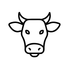 Minimalist black outline vector icon of a bull, symbolizing farming, agriculture, and dairy production in a clean and simple design