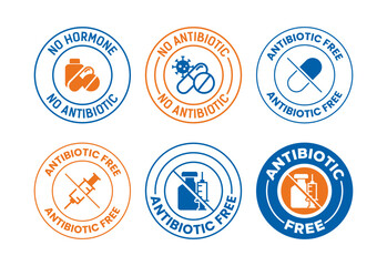 Antibiotic free icons set design, No antibiotic label sign