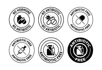 Antibiotic free icons set design, No antibiotic label sign black on white background