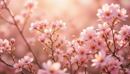 Obraz premium Beautiful pink flowers blooming on a branch, stunning spring display pink