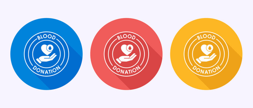 Blood donation icon design illustration. Donate blood badge label sign in shadow button design