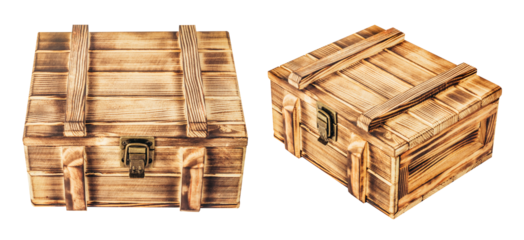 Isolated photo of wooden antique ammo box on white background.