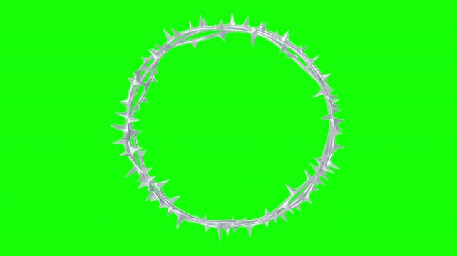 White crown made of thorns Jesus Christ rotation on chroma key background. Christian religious symbol of faith. 3d animation with green screen color.