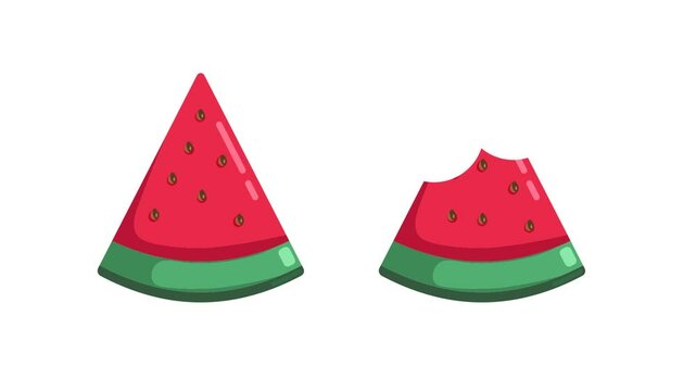 watermelon with seeds inside. animated a piece of watermelon that has been eaten. a sweet and refreshing fruit with several health benefits.