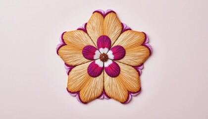 Exquisite straw flower sculpture, a detailed craft piece made from yellow straws