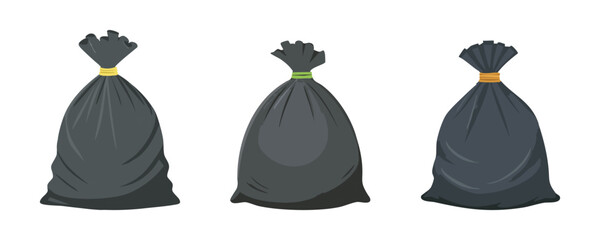 Tied black garbage bags with colored ties depicting waste disposal and recycling efforts