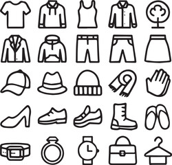 Different types of cloths icon set line art vector illustration.