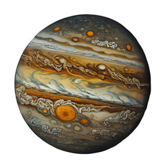 Naklejka premium Detailed Rendering of Jupiter, the Gas Giant Planet, Showcasing its Iconic Colorful Cloud Bands and Turbulent Storms, Representing Our Solar System and Space Exploration.
