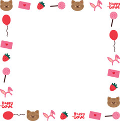cute frame with drawing cartoon valentine stuff. valentine doodle, object, frame border, hand drawing illustration