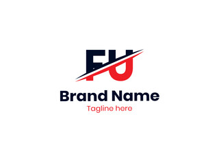 Vector FU logo design is divided by a line. FU Letter Logo Design. Initial letters UF logo icon. Letter UF  logotype logo design template.