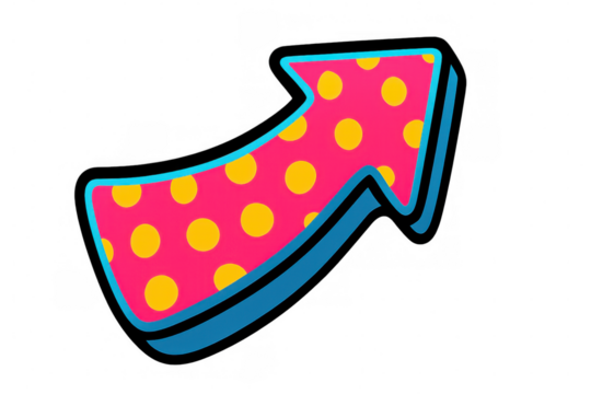 Pink cartoon arrow with yellow dots pointing skyward, transparent backdrop complementing graphic design, marketing, and web layouts