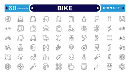 Bike and Cycling Outline Icons – Minimal Sport and Travel Symbol Pack. Editable stroke outline icon.

