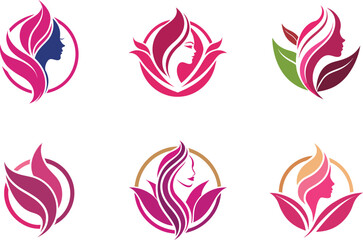 Obraz premium Elegant Woman Profile Logo Design featuring Floral Elements ideal for Beauty Brands and Salons