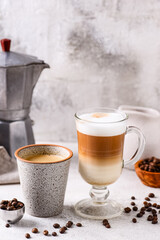 Espresso and cappuccino. Different coffee