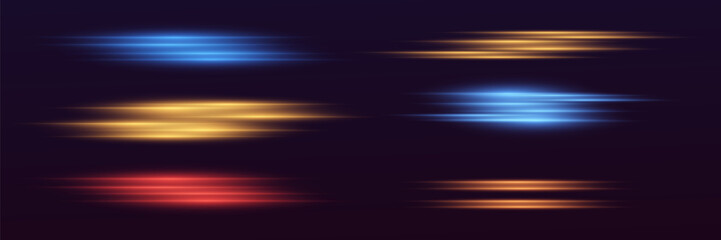 Neon light lines. The effect of high-speed movement of light, light lines. Vector.