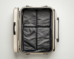 Open suitcase ready for travel essentials.