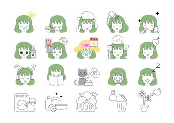 Obraz premium Daily Routine Minimal Icons 20 Set