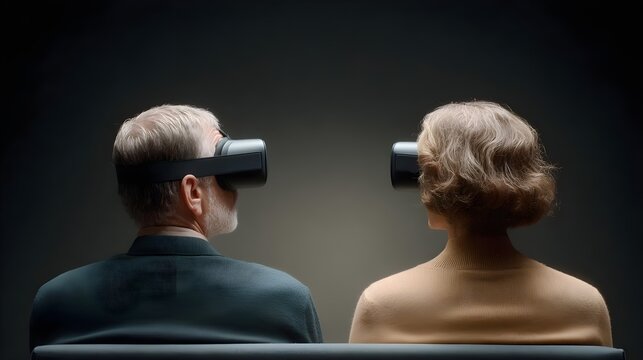 Seniors exploring virtual reality together - Powered by Adobe