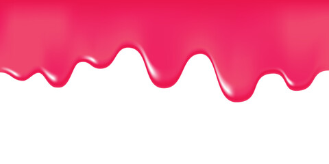 flowing melted strawberry cream. Liquid drips or liquid sauce drop. Melted paint drips or flowing sweet cream isolated on white background.