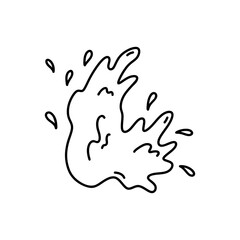 Splash of water with splatters, waves and drops isolated on a white background. Vector hand-drawn illustration in doodle style. Perfect for decorations, logo, various designs.