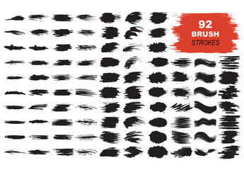 Vector collection of black watercolor brush strokes and splatters isolated on white background.