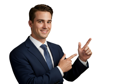 A businessman pointing at a blank space for copy, isolated 