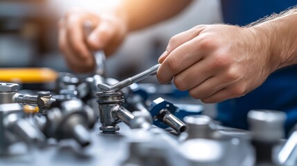 Mechanical repair action workshop photo indoor close-up tools