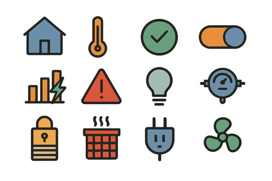 Colorful home utility and security icons on gradient background