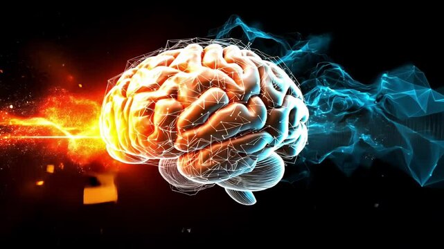 Glowing neural brain radiating energy and light in abstract artistic animation