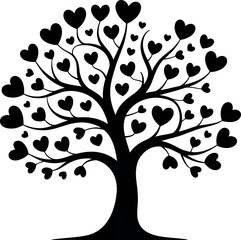 Fototapeta premium love tree with heart leaves silhouette on white background