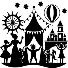 family and christmas tree with gifts