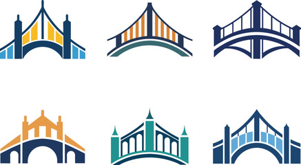 Fototapeta premium Six Diverse Bridge Icons Perfect for Branding Projects Logo Design and More