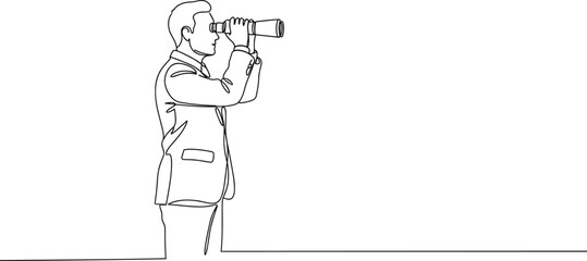 Businessman looking through binoculars, future vision concept, strategic planning, career exploration, opportunity search, professional perspective, business foresight, 